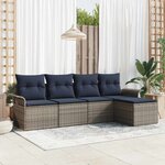 vidaXL Ensemble de canapé de jardin avec coussin 5 Pièces Gris Poly rotin