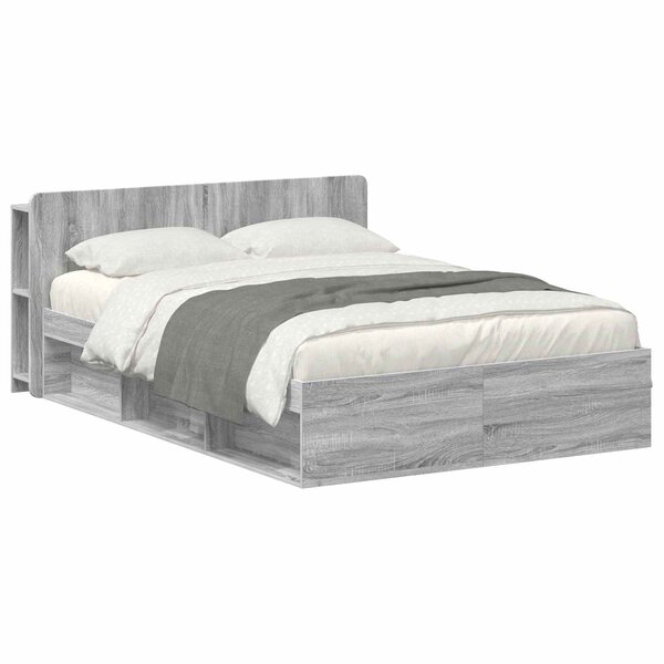 vidaXL Cadre de lit avec rangement Sonoma gris 140 x 190 cm