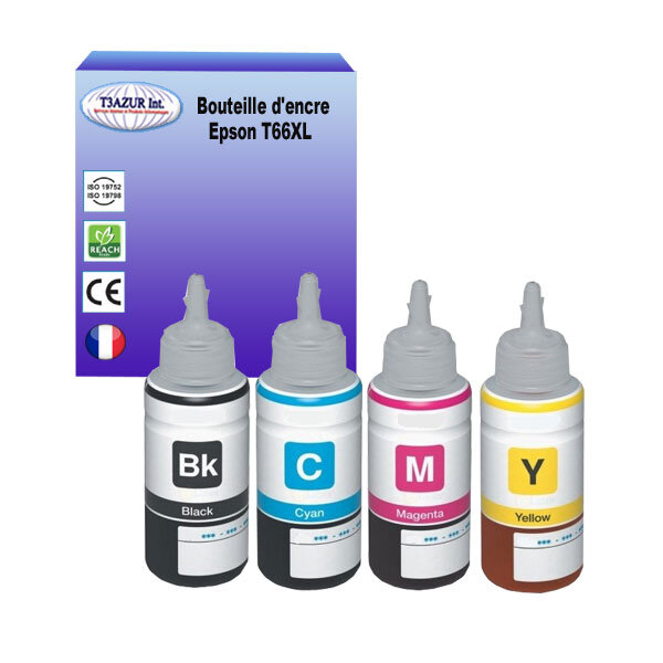 4 Cartouches Compatibles  pour Epson EcoTank ET-L220, ET-L300, ET-L3050, ET-L3060, ET-L3070, ET-L310 remplace Epson T66XL - T3AZUR