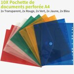 ACROPAQ 10 Pochettes Porte- documents Perforées A4 - 10 Chemises de Documents A4 Perforées avec Fermeture à Boucle et Crochet