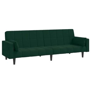 vidaXL Canapé-lit à 2 places avec deux oreillers Vert foncé Velours