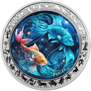 Pièce de monnaie en Argent 5 Cedis g 31.1 (1 oz) Millésime 2025 Space Zodiac PISCES