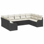 vidaXL Ensemble de canapé de jardin avec coussin 9 Pièces Noir Poly rotin