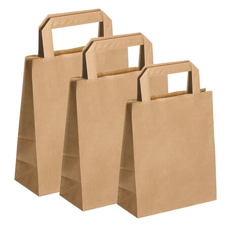 Lot de 250 sacs cabas en papier kraft brun marron havane avec poignée plate 260 x 190 x 250 mm 12 Litres résistant papier 80g/m² non imprimé