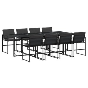 vidaXL Ensemble à manger de jardin avec coussins 9 Pièces noir textilène