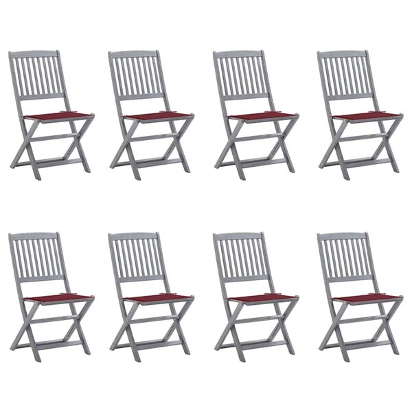 vidaXL Chaises pliables d'extérieur lot de 8 et coussins Bois d'acacia