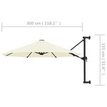 vidaXL Parasol mural avec mât métallique 300 cm Sable
