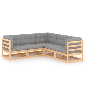 Salon de jardin meuble d'extérieur ensemble de mobilier 5 pièces avec coussins bois de pin massif 02_0016340
