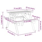 vidaXL Table de pique-nique pour 4 enfants avec trou de parasol sapin