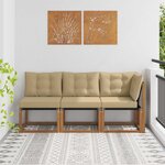 vidaXL Canapé d’extérieur milieu et coin avec coussin 3 Pièce Naturel