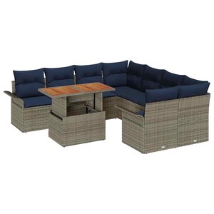 vidaXL Ensemble de canapé de jardin 9 Pièces Gris et bleu marine