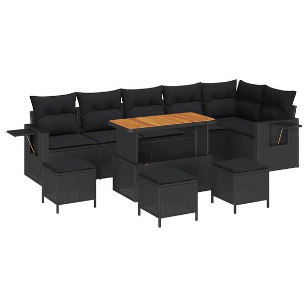 vidaXL Ensemble de canapé de jardin 10 Pièces Noir polyrotin