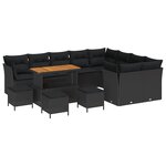vidaXL Ensemble de Canapé de Jardin 13 pièces avec coussins noirs en poly rattan et acacia.
