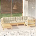 vidaXL Salon de jardin 6 Pièces avec coussins crème Bois de pin massif