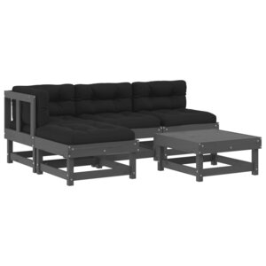 vidaXL Salon de jardin 5 Pièces avec coussins gris bois massif