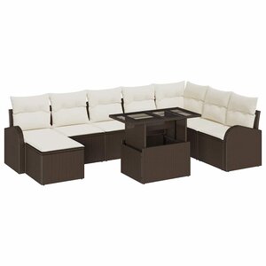 vidaXL Ensemble de canapé de jardin avec coussin 9 Pièces Marron et crème