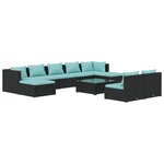 vidaXL Salon de jardin 10 Pièces avec coussins Noir Résine tressée