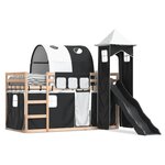 vidaXL Lit superposé avec toboggan et rideaux blanc et noir 80x200 cm