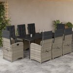 vidaXL Ensemble à manger de jardin et coussins 9 Pièces gris clair rotin