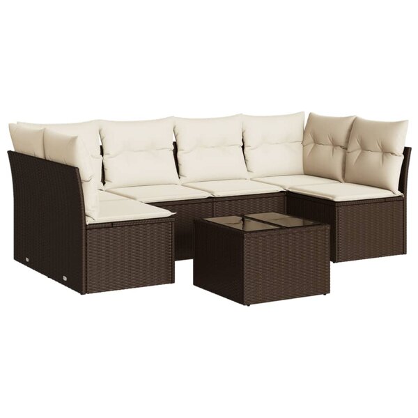 vidaXL Salon de jardin avec coussins 7 Pièces marron résine tressée