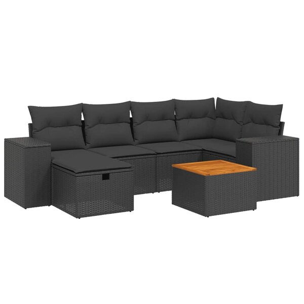 vidaXL Salon de jardin 7 Pièces avec coussins noir résine tressée