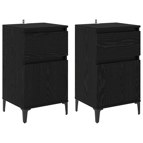 vidaXL Cabinet de chevet avec tiroir 2 Pièces Chêne noir 40 x 35 x 70 cm