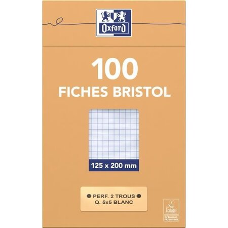 OXFORD 100 feuilles bristol - Petits carreaux - Blanc - 20 cm x 12,5 cm x 2,6 cm