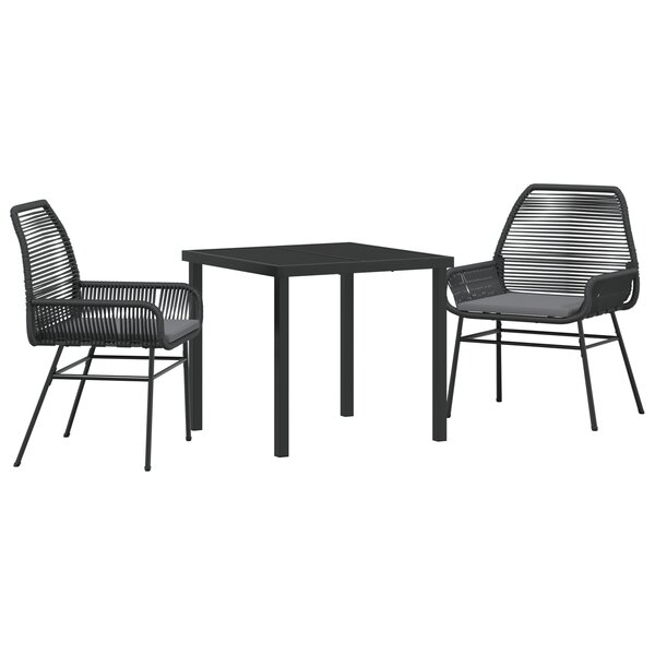 vidaXL Ensemble de Salle à Manger de Jardin 3 Pièces Avec Coussins Noirs en Poly Rattan