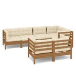 vidaXL Salon de jardin 7 Pièces avec coussins Marron miel Bois de pin