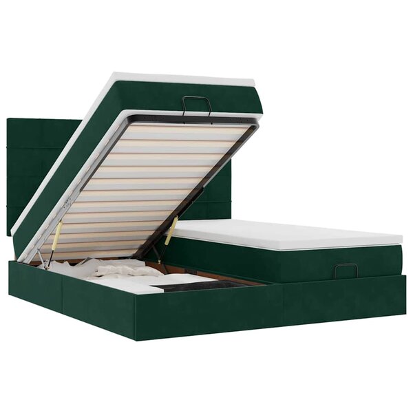 vidaXL Cadre de lit ottoman avec matelas vert foncé 160x200 cm velours