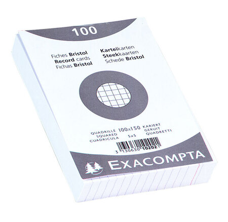 Paquet de 100 fiches bristol blanc 100/150 5x5 s/film exacompta