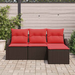 vidaXL Ensemble de Canapés avec coussin 4 Pièces Marron polyrotin