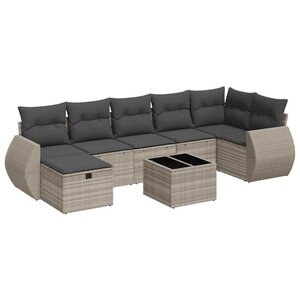vidaXL Salon de jardin 8 Pièces avec coussins gris clair résine tressée