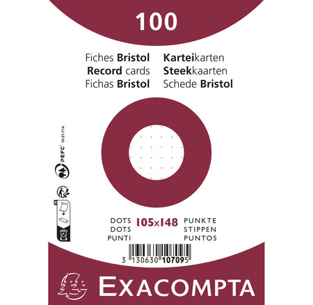 Paquet 100 Fiches Sous Film - Bristol Dots Non Perforé - 105x148mm - Blanc - X 20 - Exacompta