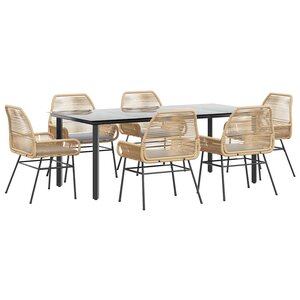 vidaXL Ensemble à manger jardin coussins 7Pièces marron poly rotin verre
