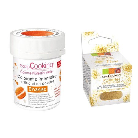 Colorant alimentaire Orange + paillettes dorées