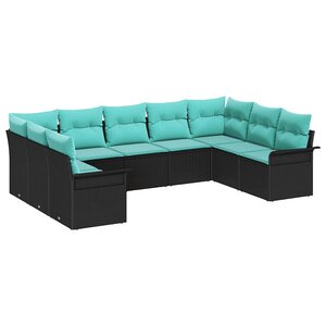 vidaXL Ensemble de canapé de jardin avec coussin 9 Pièces Noir Poly rotin