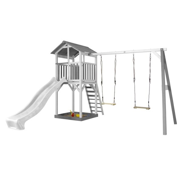 AXI Structure de jeu Beach Tower Blanc Gris avec 2 balancoires et toboggan Blanc