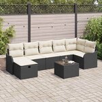 vidaXL Ensemble de canapé de jardin avec coussin 8 Pièces Noir Poly rotin