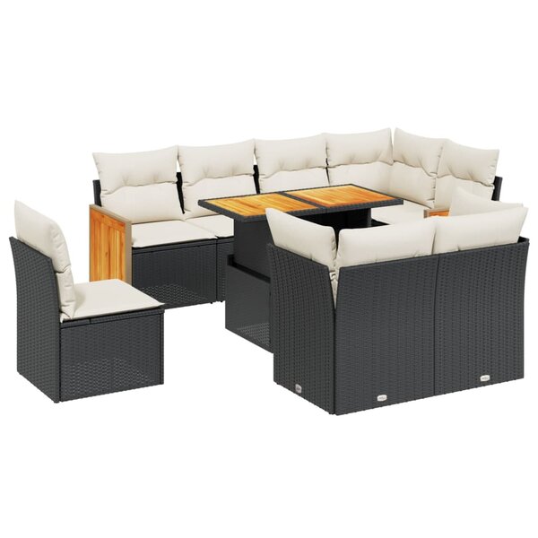 vidaXL Salon de jardin 9 Pièces avec coussins noir résine tressée