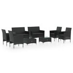 vidaXL Salon de jardin 8 Pièces avec coussins résine tressée noir