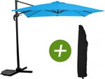 Parasol jardin déporté "Soleil" - Carré - 2.5 x 2.5 m - Bleu + Housse de protection