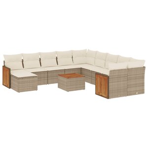 vidaXL Salon de jardin avec coussins 12 Pièces beige résine tressée
