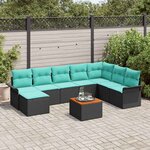 vidaXL Ensemble de canapé de jardin 9 Pièces Noir Poly rotin