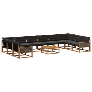 vidaXL Ensemble de canapés d'extérieur 11 Pièces Naturel et noir