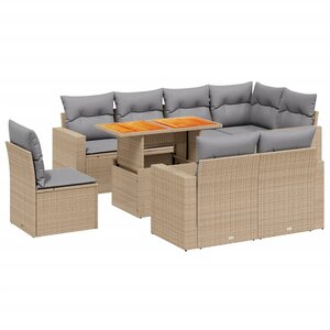 vidaXL Salon de jardin avec coussins 9 Pièces beige résine tressée