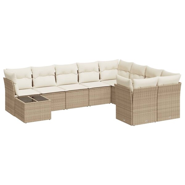 vidaXL Salon de jardin avec coussins 10 Pièces beige résine tressée