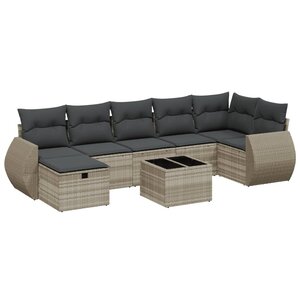 vidaXL Salon de jardin 8 Pièces avec coussins gris clair résine tressée