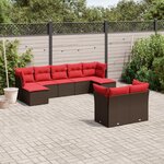 vidaXL Salon de jardin avec coussins 9 Pièces marron résine tressée