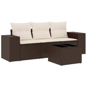 vidaXL Salon de jardin 4 Pièces avec coussins marron résine tressée